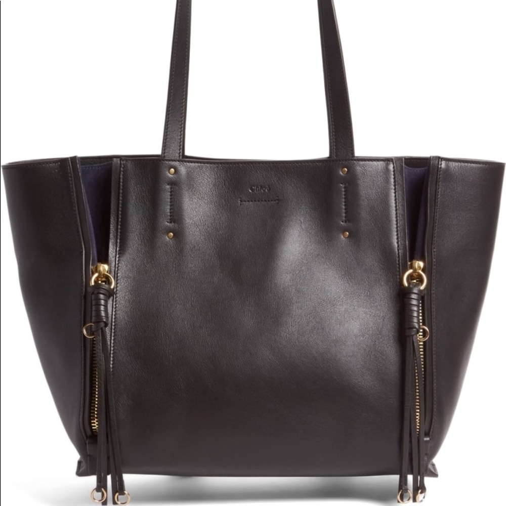 CHLOE Black Leather Tote with Fringe NWT - Picture 2 of 4